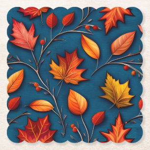 Autumn Leaves and Denim Paper Coaster