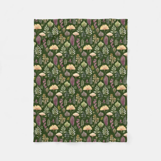 Autumn Leaves and Ferns Botanical  Fleece Blanket (Front)
