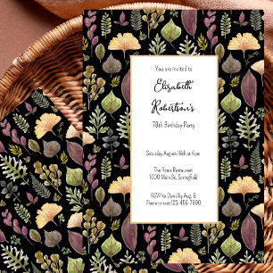 Autumn Leaves and Ferns on Black 78th Birthday Invitation