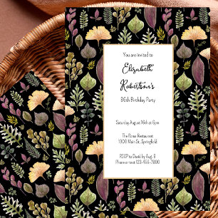 Autumn Leaves and Ferns on Black 86th Birthday Invitation