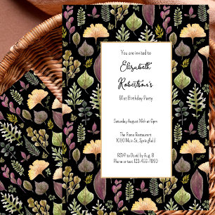 Autumn Leaves and Ferns on Black 91st Birthday Invitation