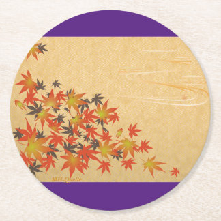 Autumn leaves and flowing water pattern (Sayagata Round Paper Coaster