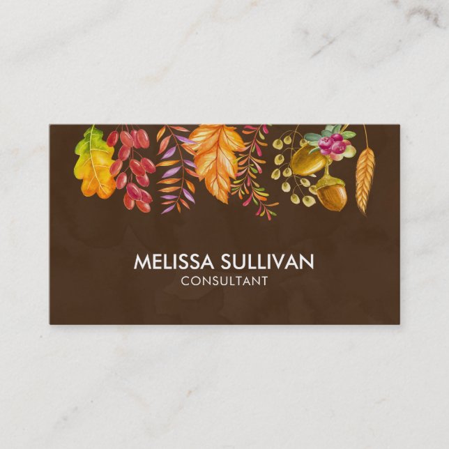Autumn Leaves and Foliage Border Business Card (Front)