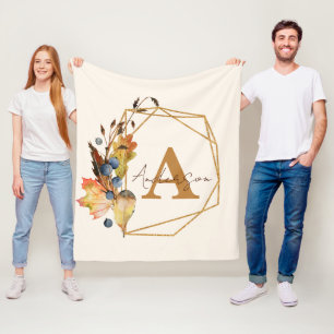 Autumn leaves and gold frame personalised  fleece blanket