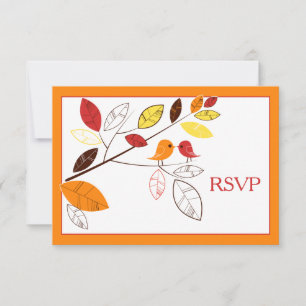 Autumn Leaves and Love Birds Wedding Reply Card