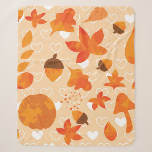Autumn leaves and nuts. Lovely nature hand drawn i Sherpa Blanket