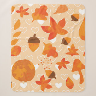 Autumn leaves and nuts. Lovely nature hand drawn i Sherpa Blanket