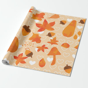 Autumn leaves and nuts. Lovely nature hand drawn i Wrapping Paper
