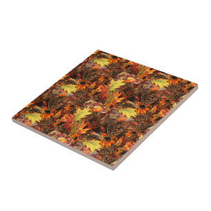 Autumn Leaves and Pinecones Thanksgiving Tile