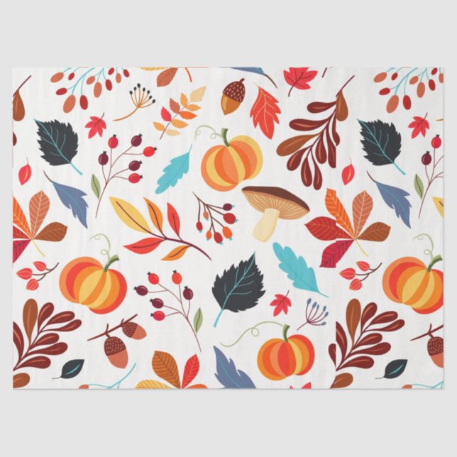 Autumn Leaves and Pumpkin Pattern Tissue Paper (Front)