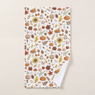 Autumn Leaves and Pumpkins in White Thanksgiving Hand Towel