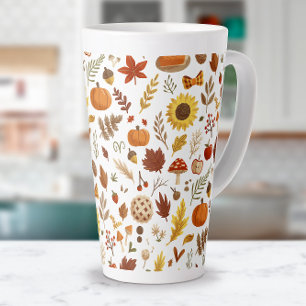 Autumn Leaves and Pumpkins in White Thanksgiving Latte Mug
