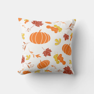 Autumn Leaves and Pumpkins Pattern Fall Cushion