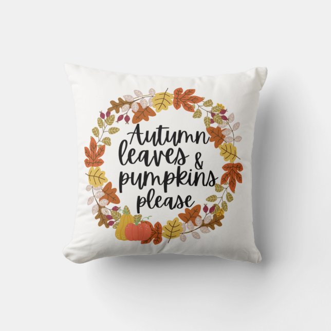 Autumn leaves and pumpkins please cushion (Front)