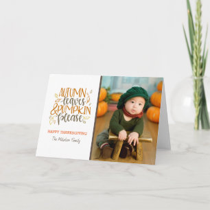 Autumn Leaves and Pumpkins Please Holiday Card