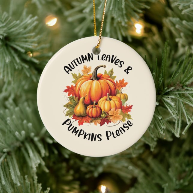 Autumn Leaves and Pumpkins Please – Whimsical Fall Ceramic Tree Decoration (Tree)
