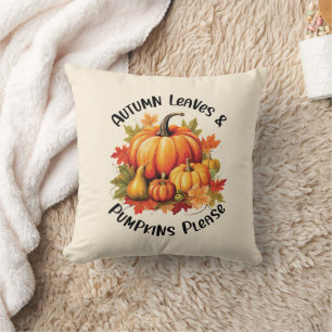 Autumn Leaves and Pumpkins Please – Whimsical Fall Cushion