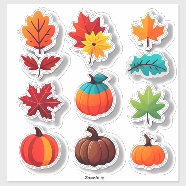 Autumn Leaves and Pumpkins Sticker Set (Sheet)
