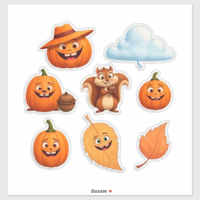 Autumn Leaves and Pumpkins Sticker Set (Sheet)