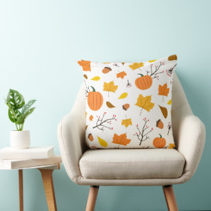 Autumn Leaves and Pumpkins with Pastel Yellow Back Cushion