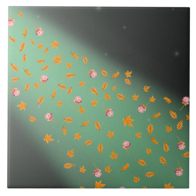Autumn Leaves and Roses Green  Tile (Front)