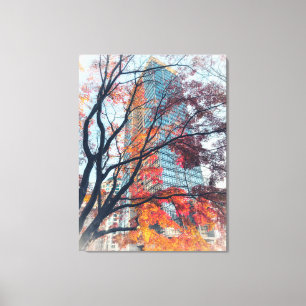 Autumn Leaves and Skyscraper Canvas Print