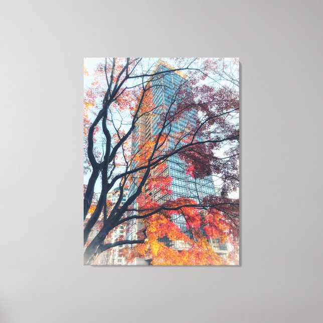 Autumn Leaves and Skyscraper Canvas Print (Front)