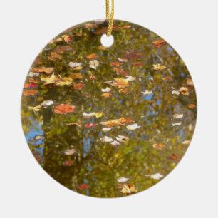 Autumn Leaves and Stream Reflection at Greenbelt Ceramic Tree Decoration
