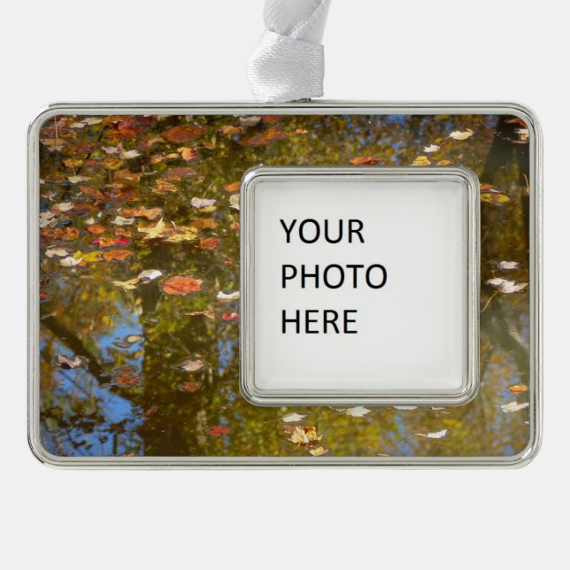 Autumn Leaves and Stream Reflection at Greenbelt Silver Plated Framed Ornament (Front)