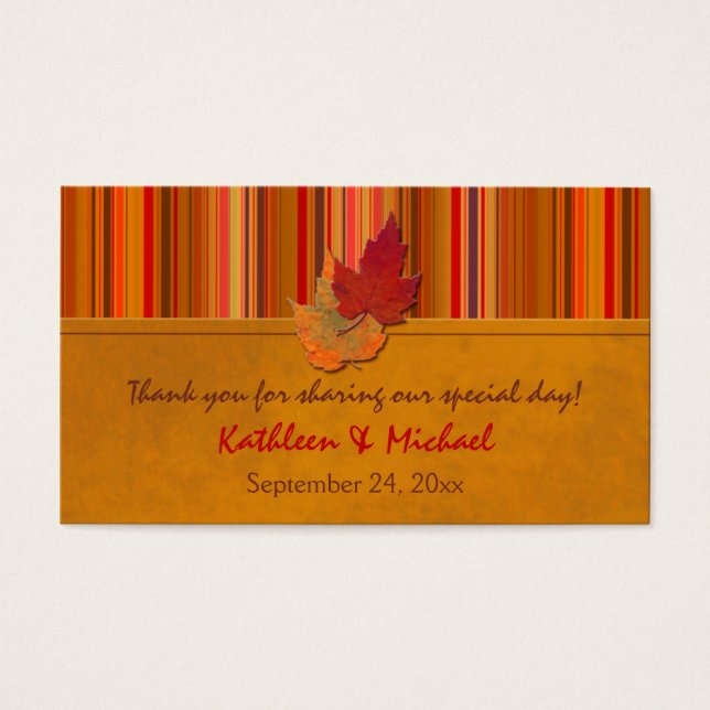 Autumn Leaves and Stripes Wedding Favour Tag (Front)