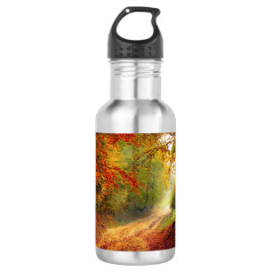 Autumn Leaves and Trees Covering Dirt Road 532 Ml Water Bottle
