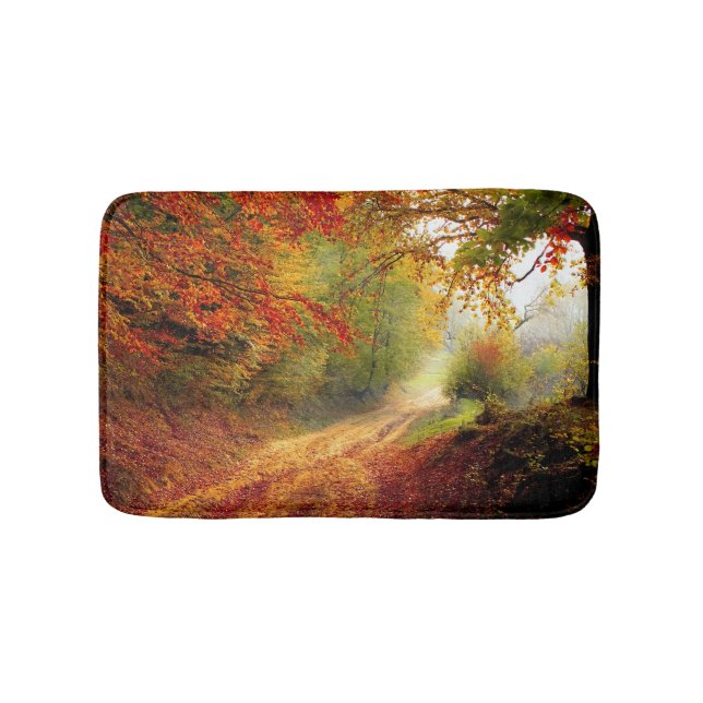 Autumn Leaves and Trees Covering Dirt Road Bath Mat (Front)