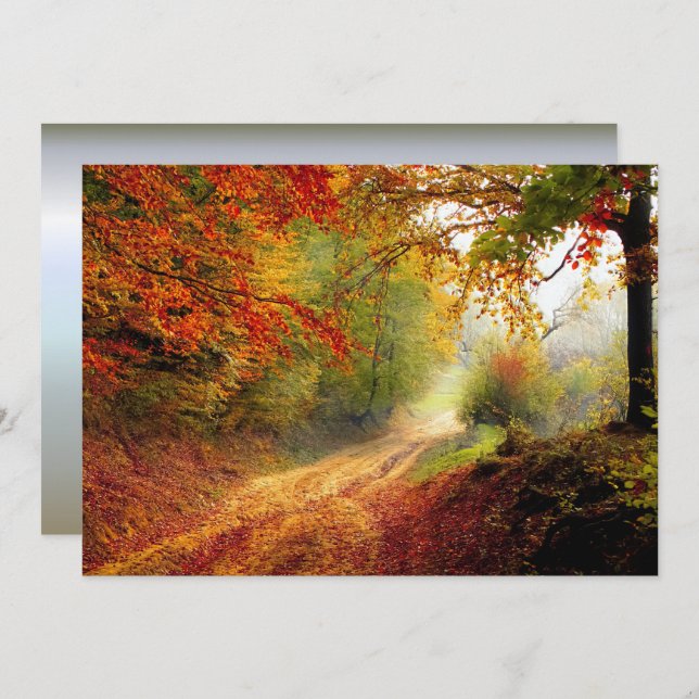 Autumn Leaves and Trees Covering Dirt Road Invitation (Front/Back)