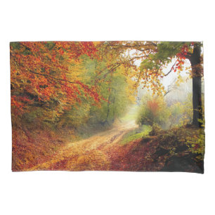 Autumn Leaves and Trees Covering Dirt Road Pillowcase