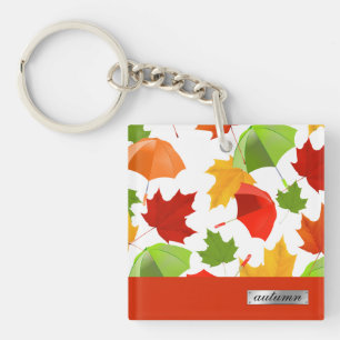 Autumn Leaves and Umbrellas Key Ring