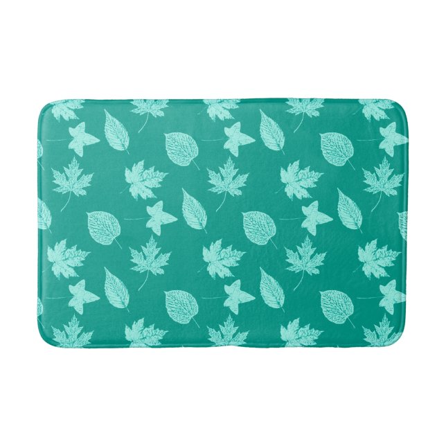 Autumn leaves - aqua and turquoise bath mat (Front)