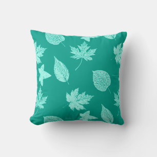 Autumn leaves - aqua and turquoise cushion