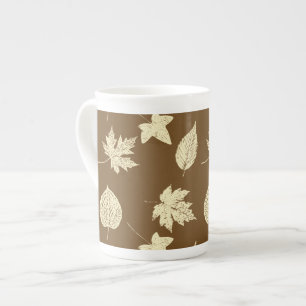 Autumn leaves - beige and chocolate bone china mug