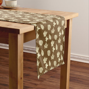 Autumn leaves - beige and chocolate brown short table runner