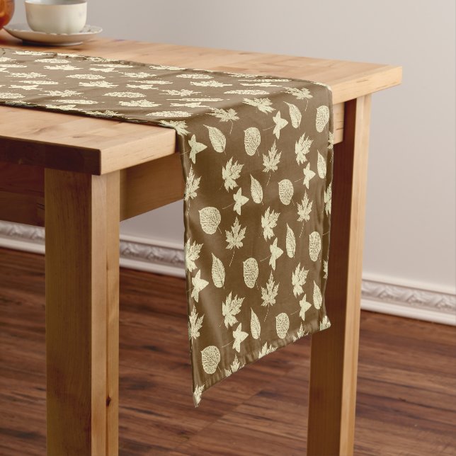 Autumn leaves - beige and chocolate brown  short table runner (In Situ)