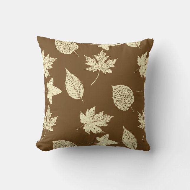 Autumn leaves - beige and chocolate cushion (Front)