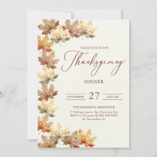 Autumn Leaves Beige Thanksgiving Dinner Invitation