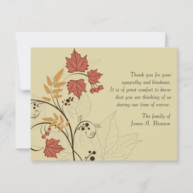 Autumn Leaves Bereavement Thank You Notecard (Front)