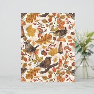 Autumn leaves, berries, mushrooms and wrens