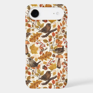 Autumn leaves, berries, mushrooms and wrens