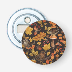 Autumn leaves, berries, mushrooms and wrens bottle opener