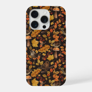 Autumn leaves, berries, mushrooms and wrens iPhone 15 pro case