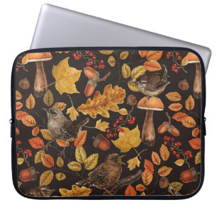 Autumn leaves, berries, mushrooms and wrens laptop sleeve