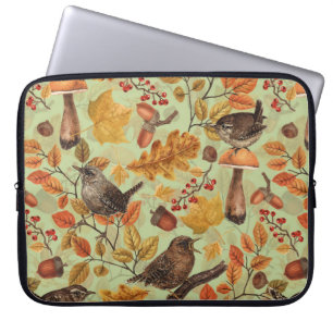 Autumn leaves, berries, mushrooms and wrens laptop sleeve