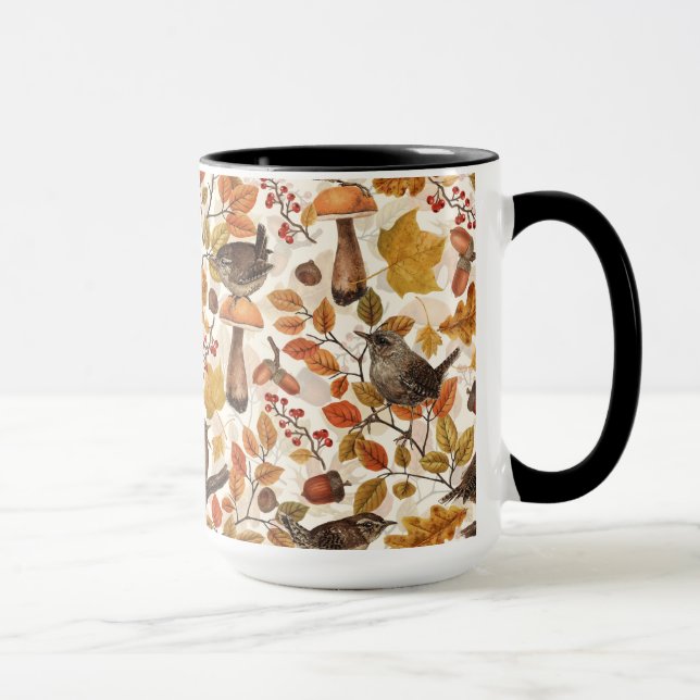 Autumn leaves, berries, mushrooms and wrens mug (Right)